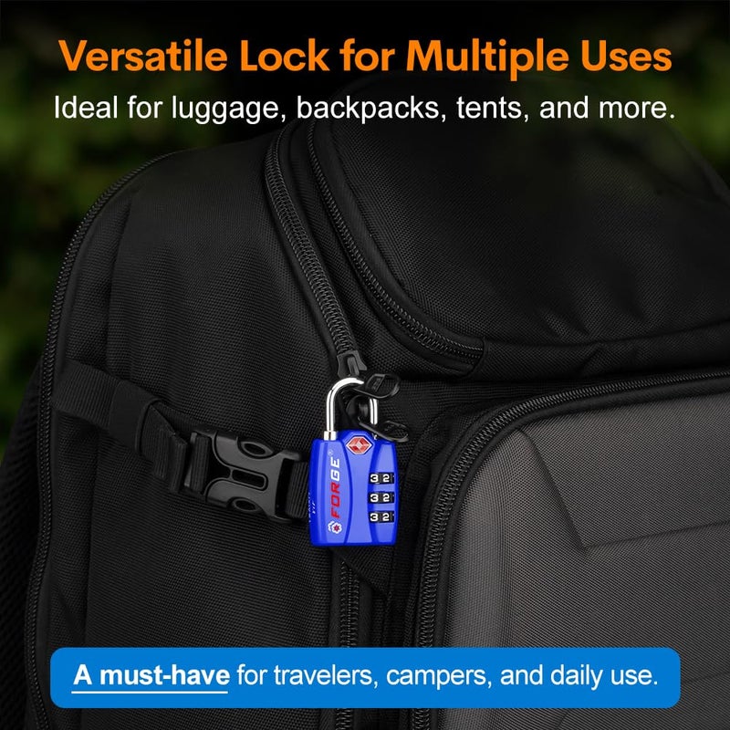 Forge TSA Luggage Combination Lock - Open Alert Indicator, Easy Read Dials, Alloy Body- Ideal for Travel, Lockers, Bags (Blue 4Pk) - Image 5